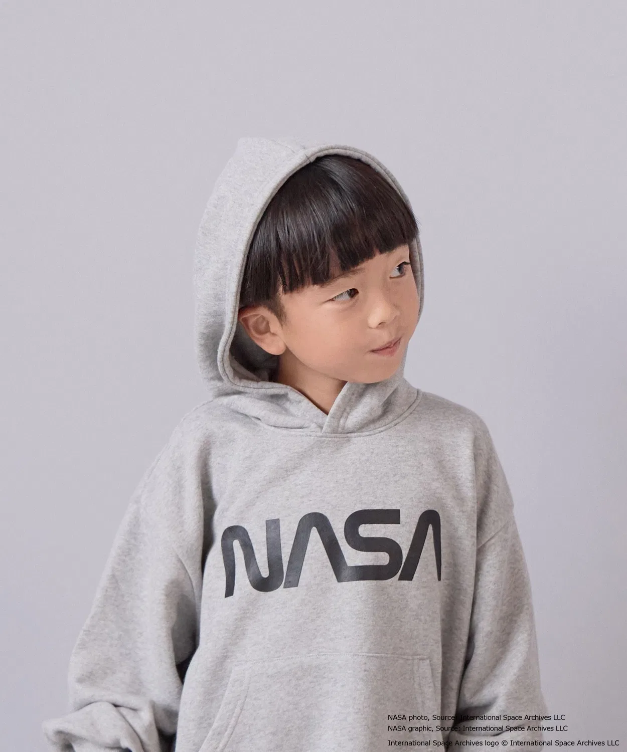 Худи с логотипом NASA, свободный силуэт, серый