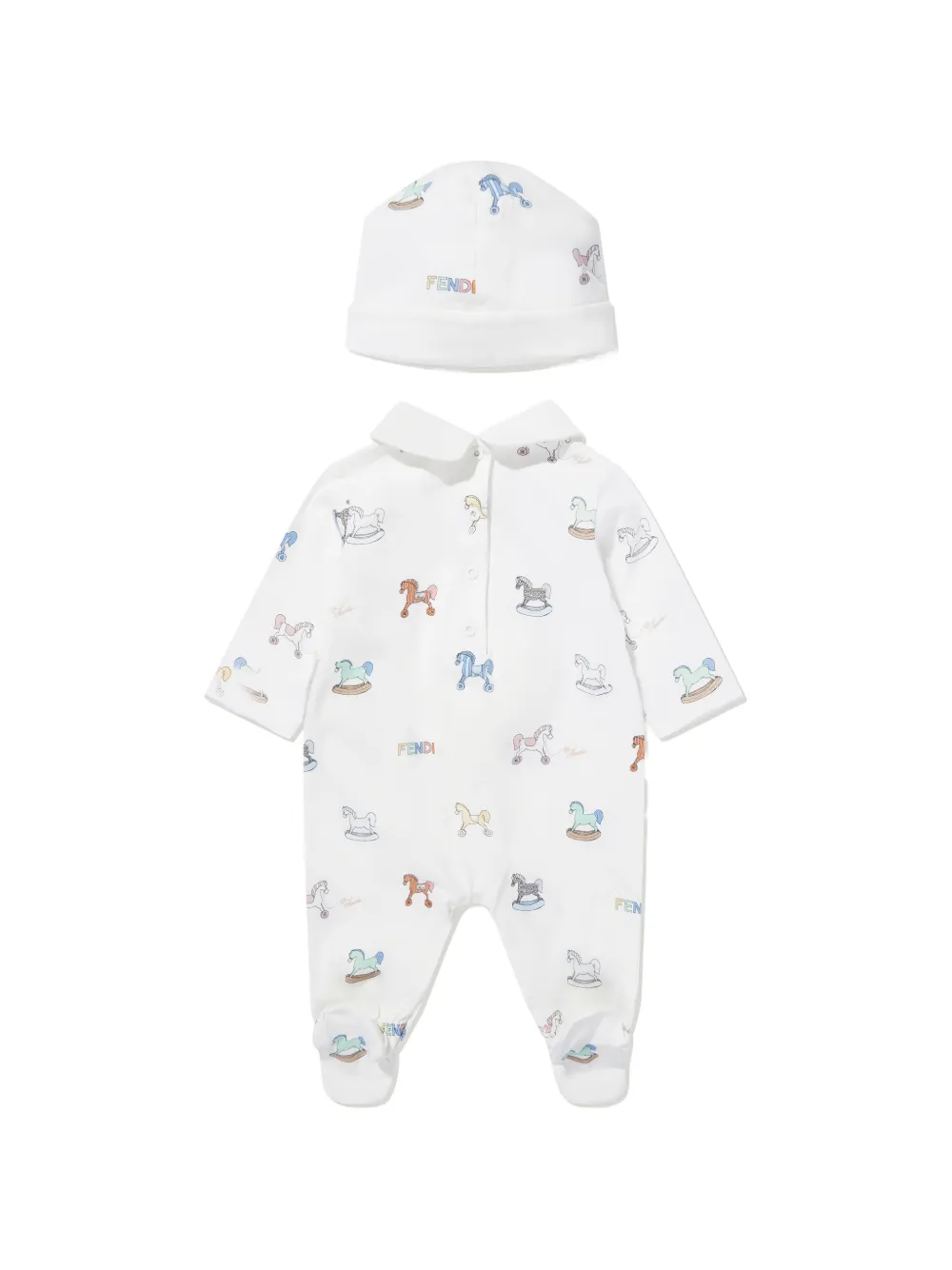Комплект: боди с принтом "качалка-лошадка" Fendi Kids, белый — фото 2