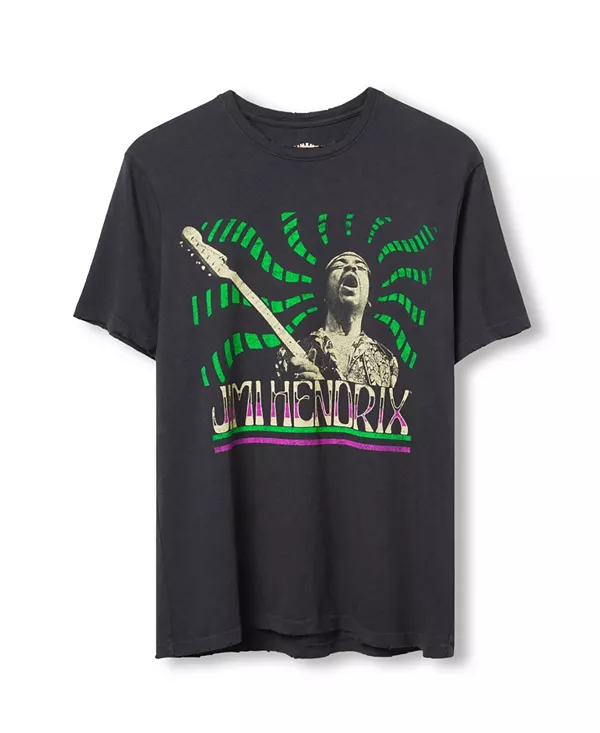 

Футболка унисекс в винтажном стиле с изображением Джими Хендрикса и звуковых волн Junk Food Clothing, черный