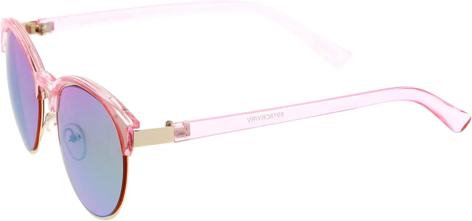 

Солнцезащитные очки zeroUV с двойной переносицей, металлической окантовкой и зеркальными линзами, круглые, в форме «кошачий глаз», 55 мм, Pink-gold / Green Mirror