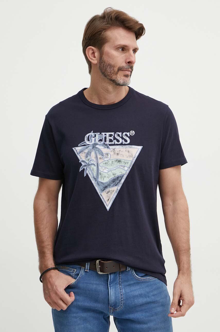 

Хлопковая футболка Guess, темно-синий