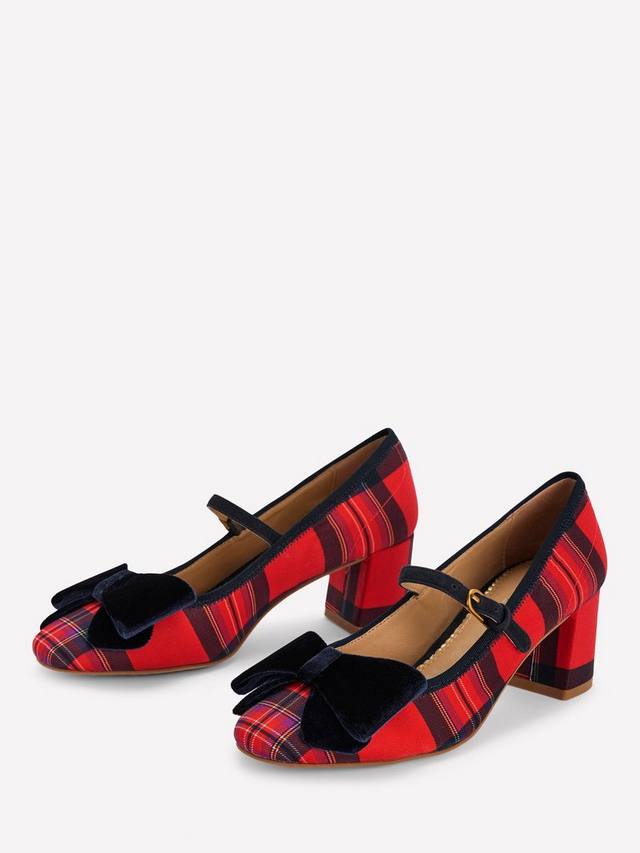 Туфли-лодочки Mary Jane с клетчатым принтом и декоративным бантом Boden, Red/Multi — фото 2