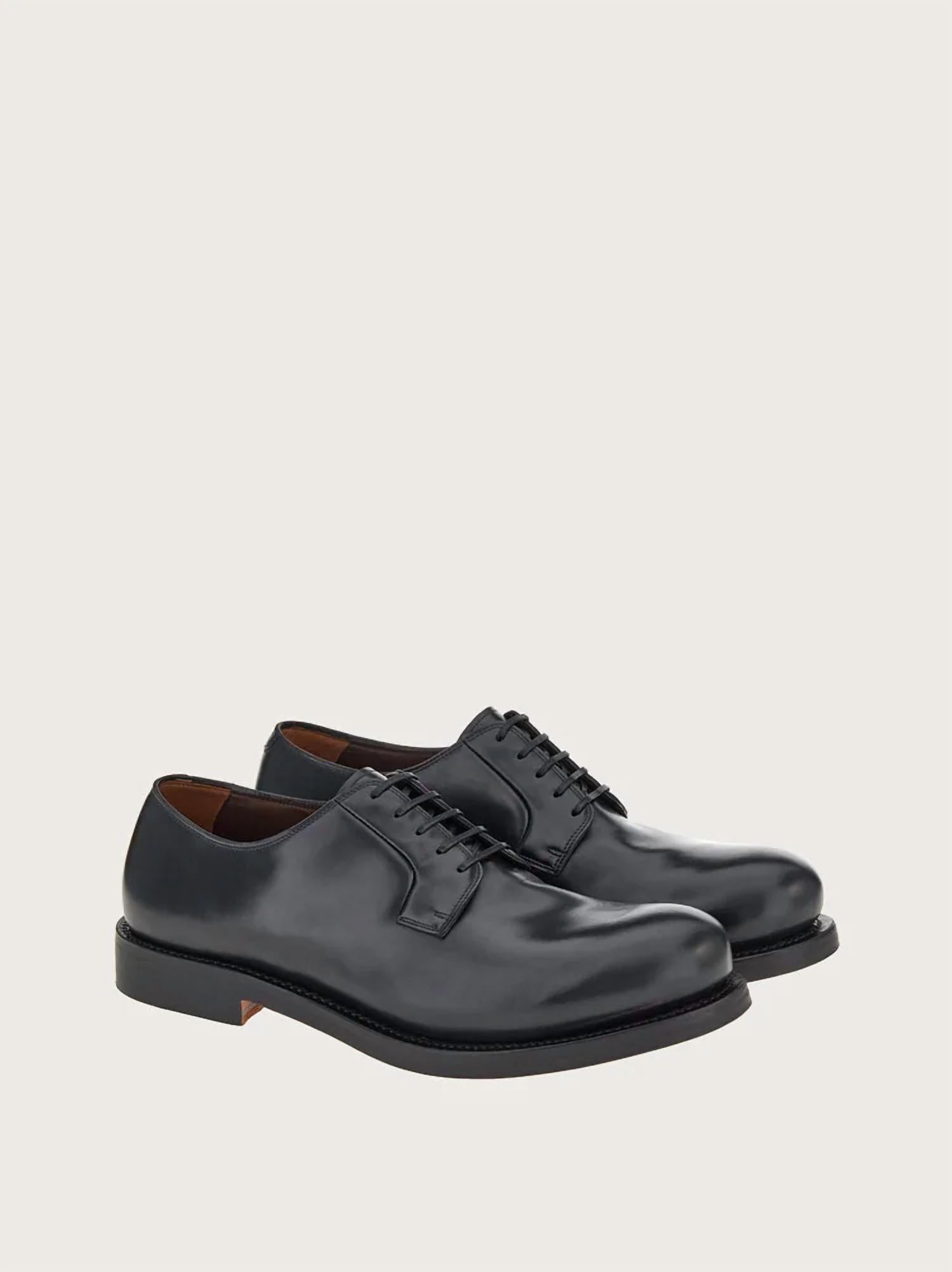 Мужские кожаные туфли дерби черного цвета Salvatore Ferragamo, черный — фото 2