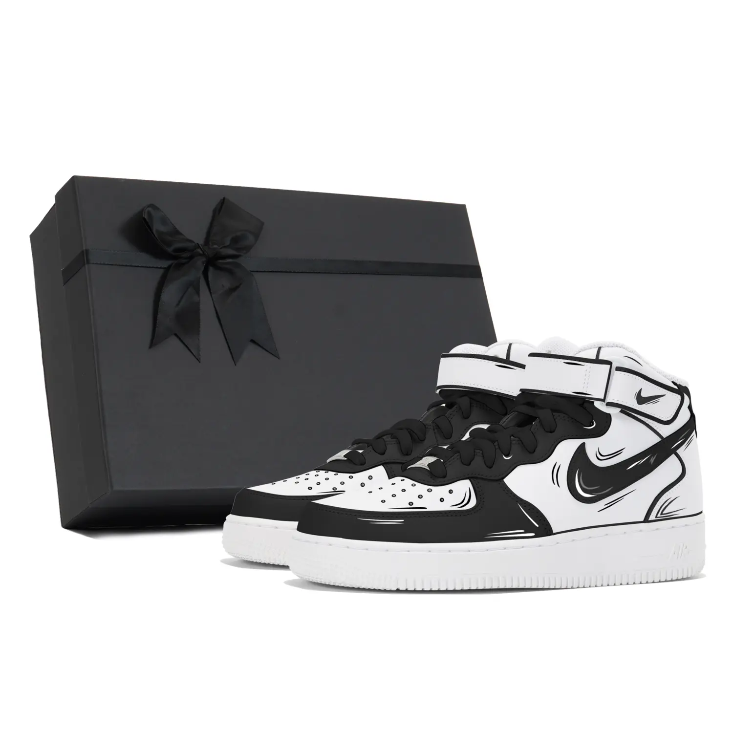 

Nike Air Force 1 Coverage Противоскользящие и устойчивые к истиранию кроссовки мидтоп мужские белый черный, черный белый