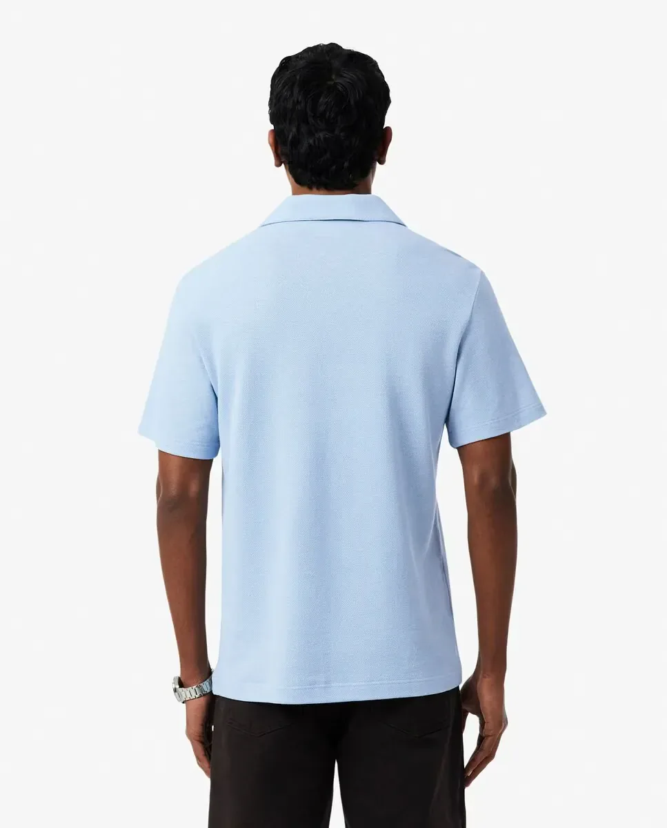 Lacoste Мужское поло классического кроя, смесь хлопка и льна, синее, с коротким рукавом — фото 2