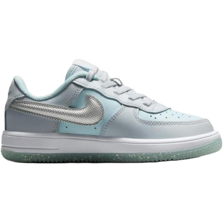 Nike Air Force 1 Устойчивые к истиранию низкие детские скейтбординговые кроссовки серый для детей 3-7 лет, серый/зеленый/серебристый — фото 2