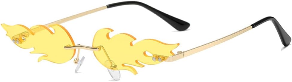 

Солнцезащитные очки LASPOR Fire Flame для женщин и мужчин, ретро-очки без оправы в форме волны, винтажные очки в форме огня, золотистая металлическая оправа, Yellow No.2