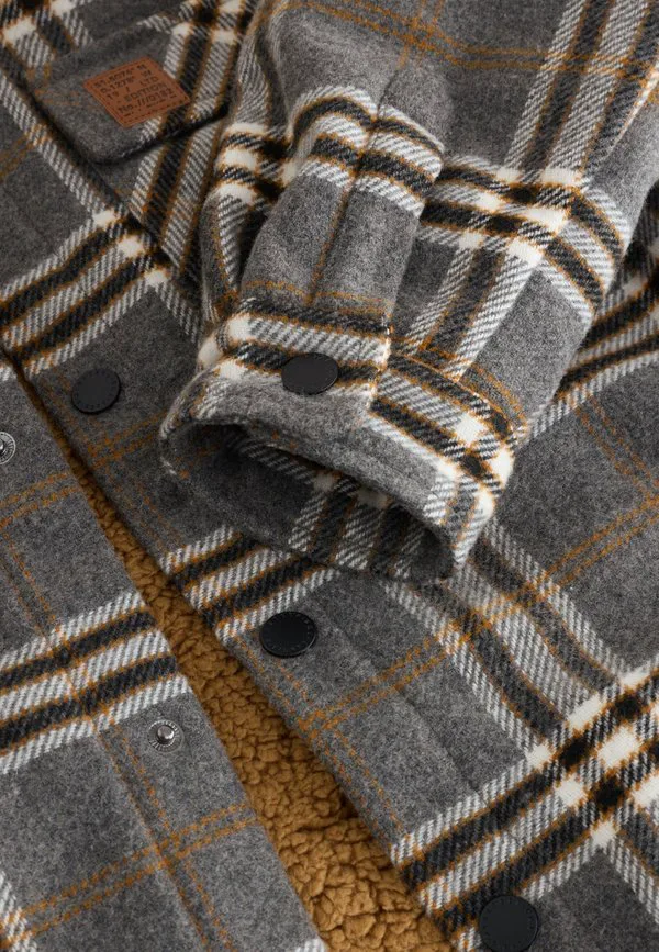Куртка на подкладке для межсезонья Next, Grey Check Borg Collar — фото 4