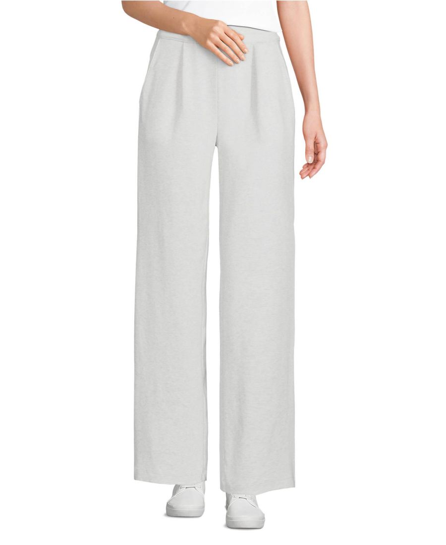 

Женские спортивные трикотажные брюки с высокой посадкой, складками и широкими штанинами Lands' End, Soft light gray heather