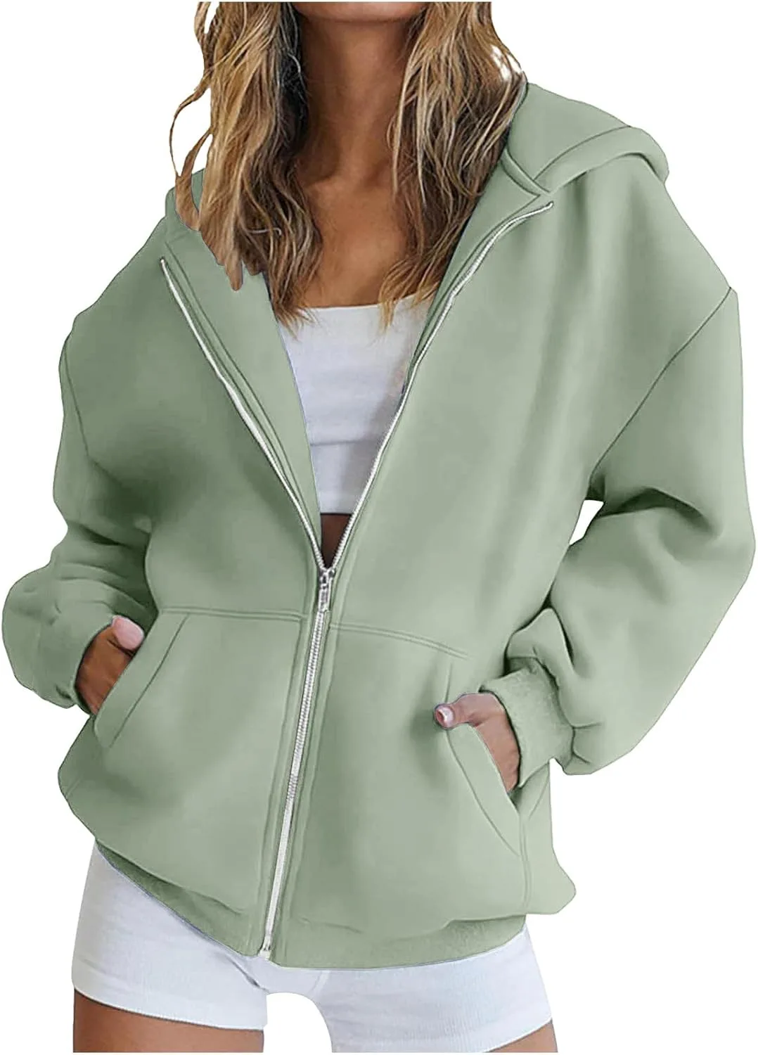 

Толстовка с капюшоном на молнии для женщин, Casual, однотонная