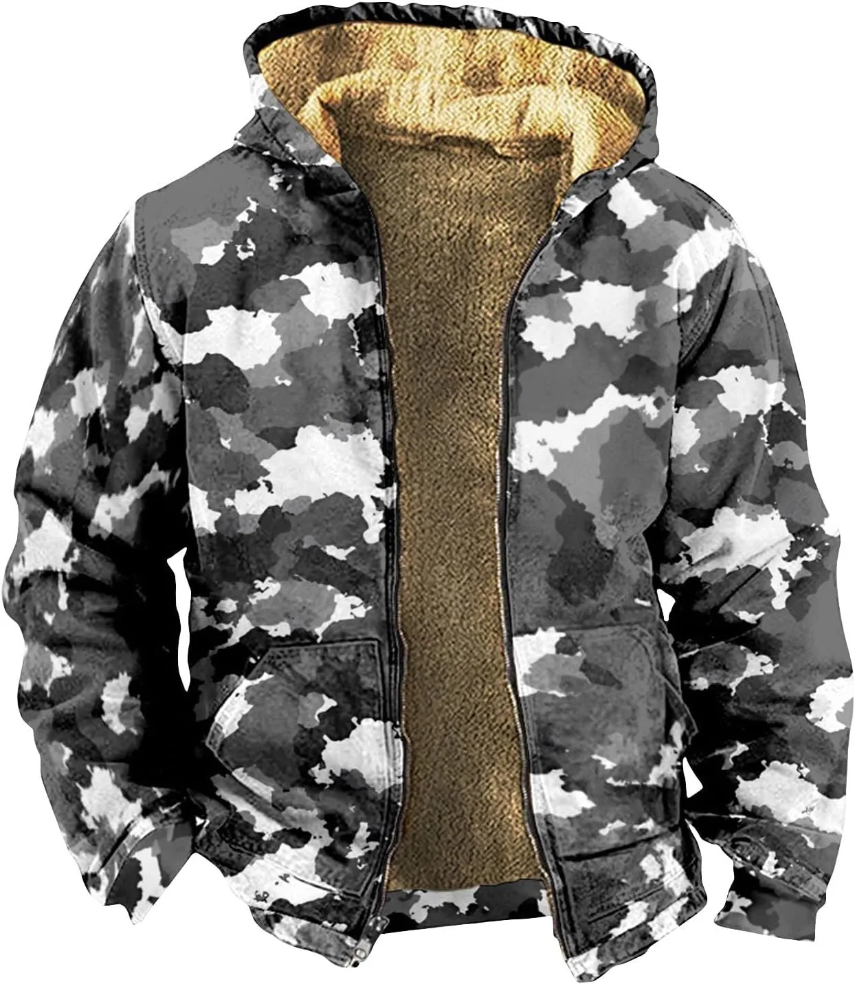 

Толстовка с капюшоном на молнии мужская, heavyweight camo, утепленная флисом RODYETQQ