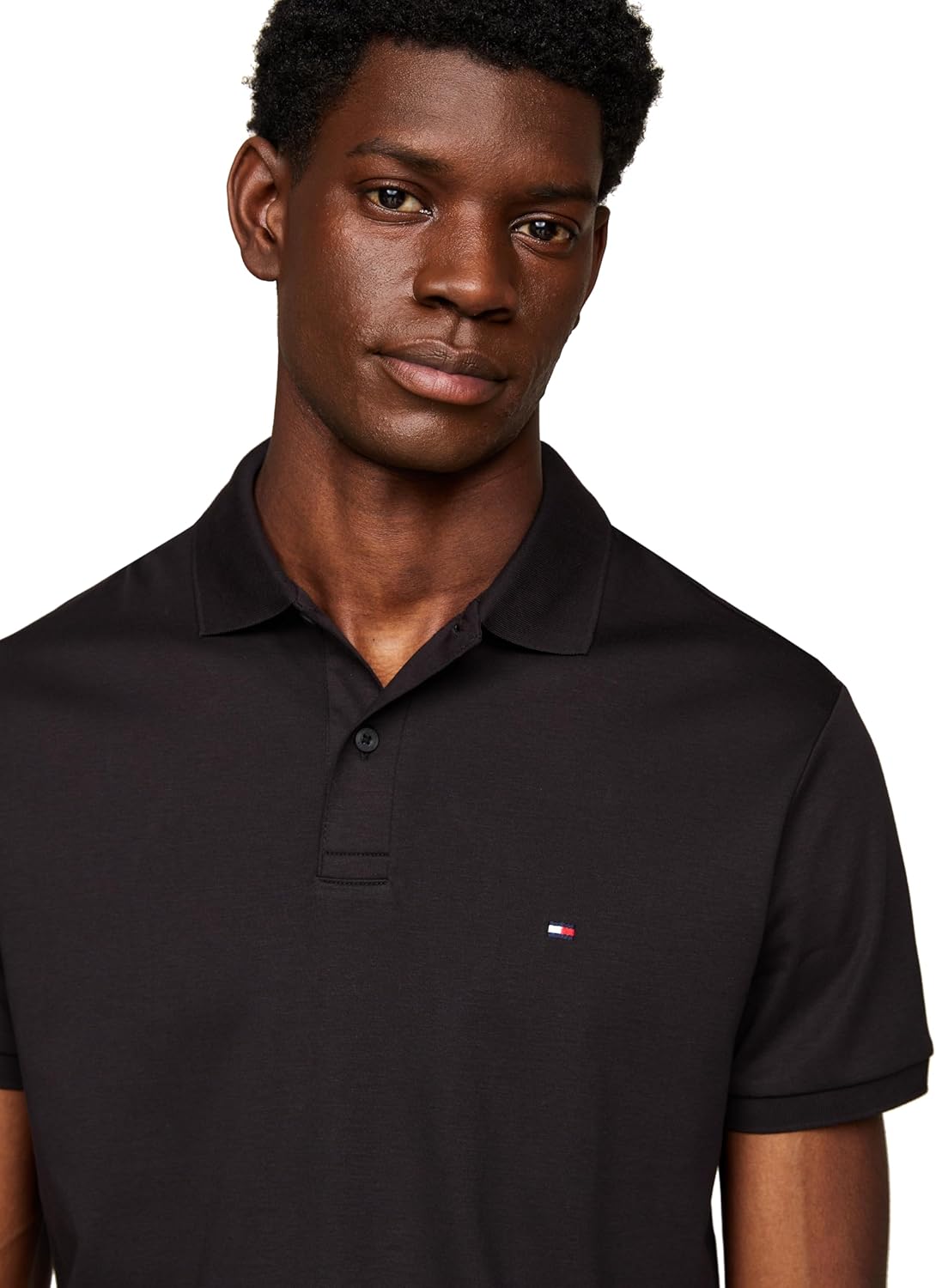 Мужские поло Tommy Hilfiger с коротким рукавом, повседневные, классический крой, с жидким хлопком, Black — фото 2