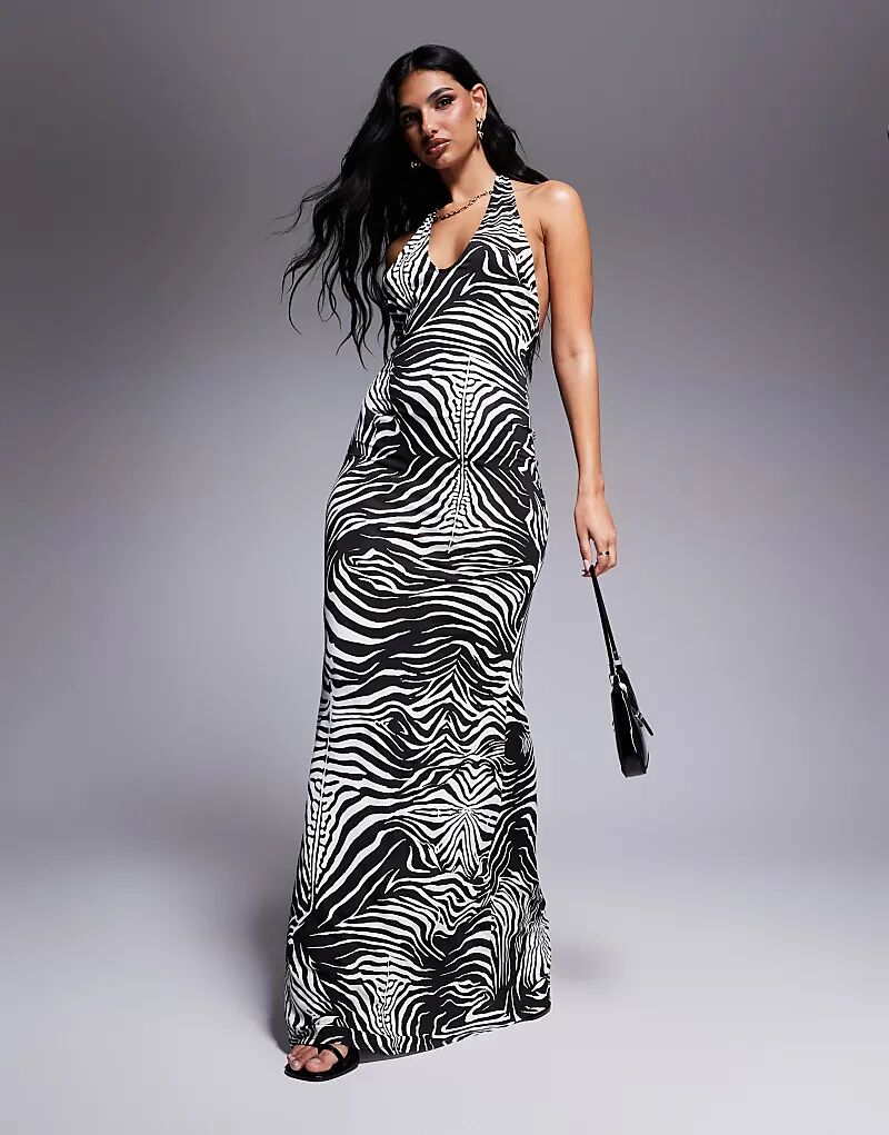 

Платье макси AFRM Rue Halter из блестящего трикотажа с узором «зебра»