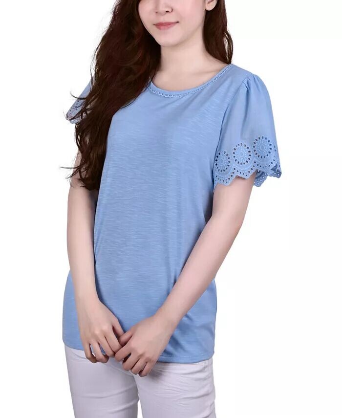 

Пуловер с короткими рукавами Petite NY Collection, синий
