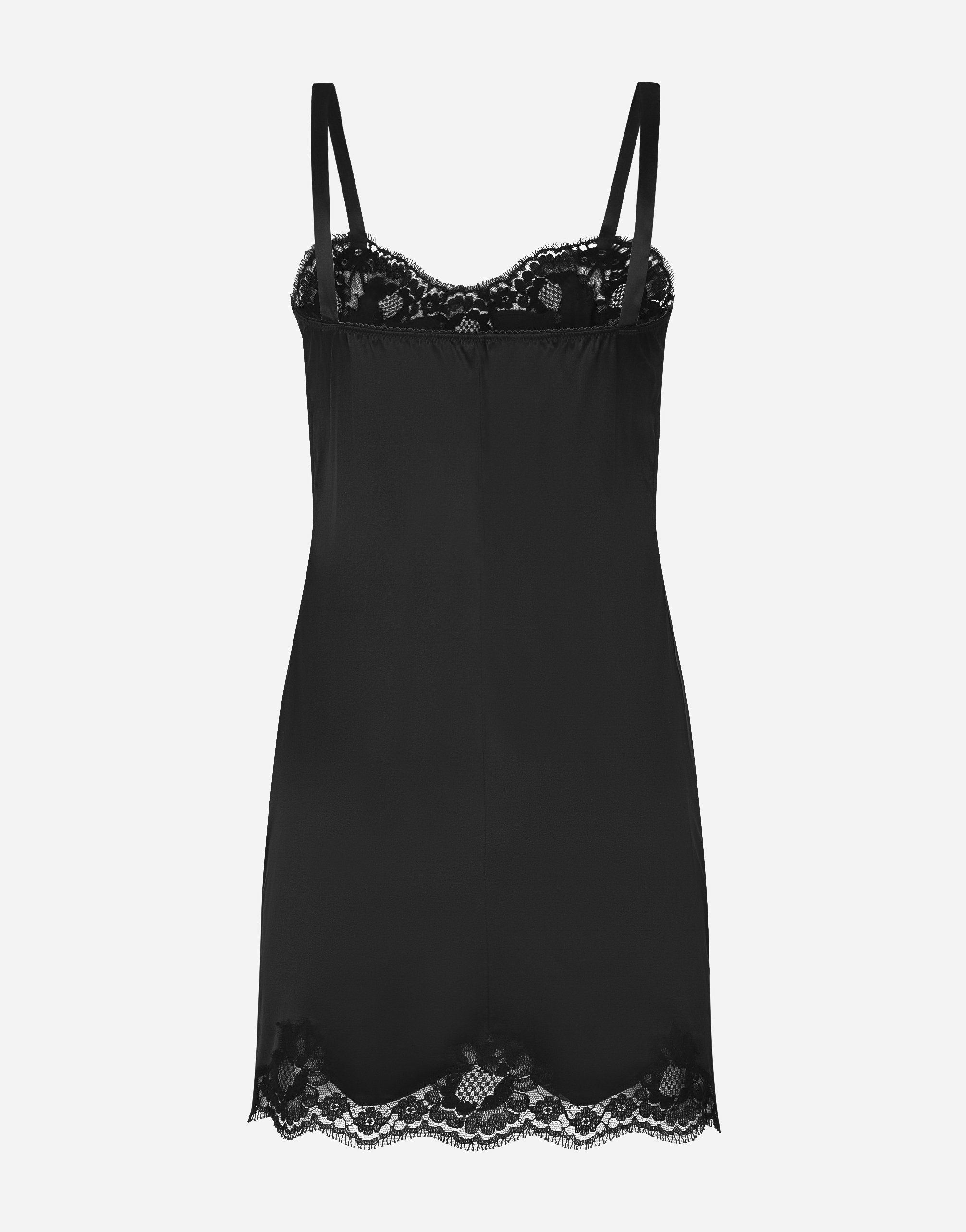Атласная комбинация в бельевом стиле с кружевной отделкой Dolce & Gabbana, черный — фото 2