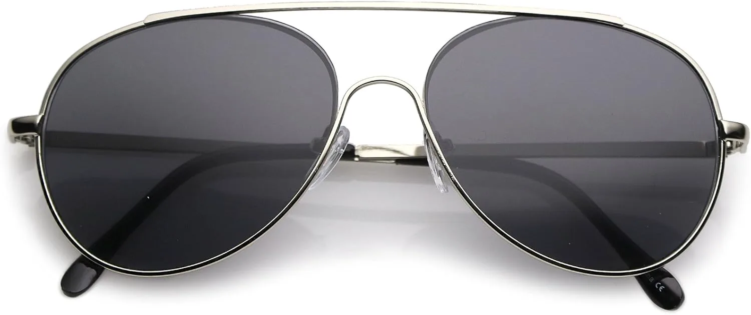 

zeroUV - Классические солнцезащитные очки-авиаторы с перекладиной, тонкими металлическими дужками и каплевидными линзами, диаметр линз 55 мм, Silver / Smoke