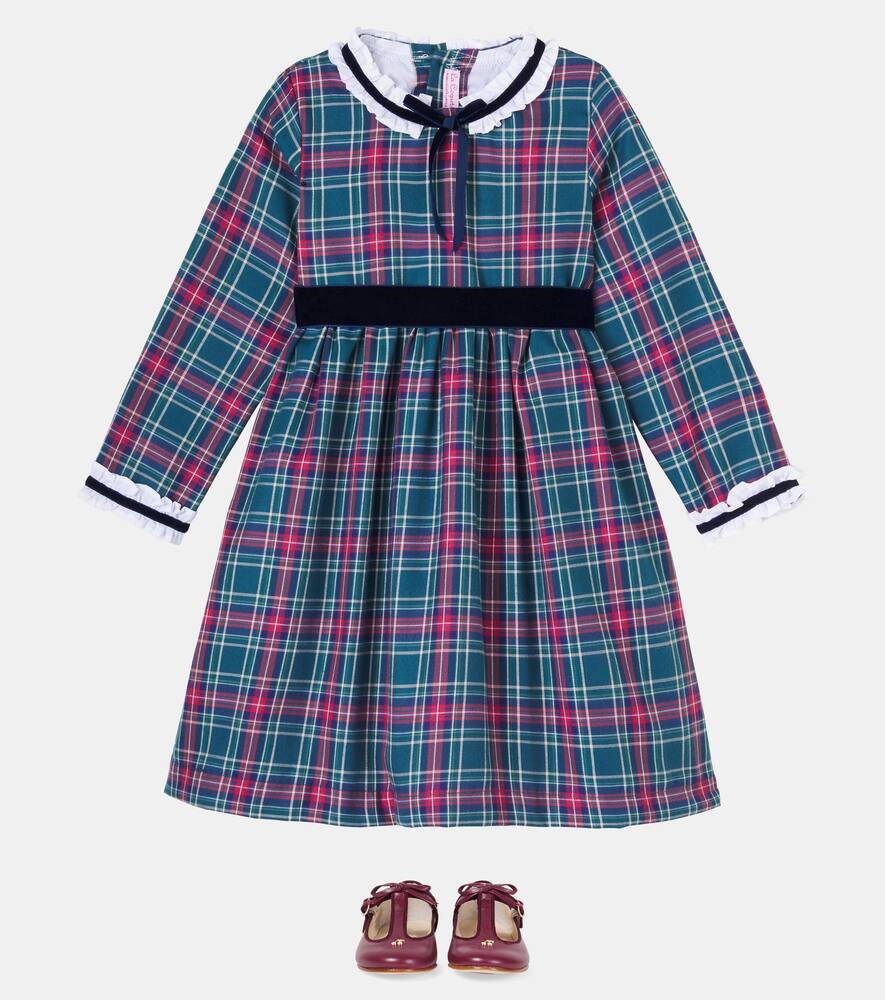 Платье Clarisa из смесового хлопка в клетку La Coqueta, Green Tartan — фото 2