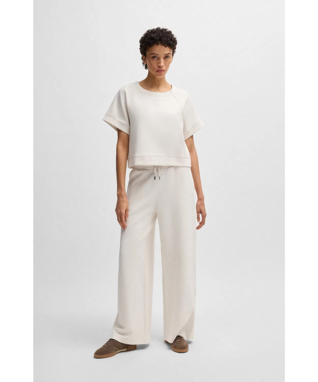 Широкие спортивные брюки BOSS Womenswear из стрейч-фабрика, белый — фото 4