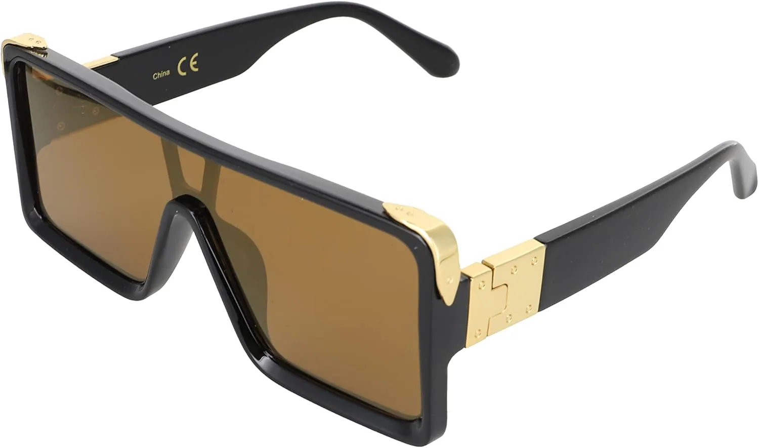 

Крупные, массивные, толстые, квадратные солнцезащитные очки SHIELD класса люкс с плоской верхней частью и отделкой из темно-золотистого металла FLAWLESS EYEWEAR, Gold