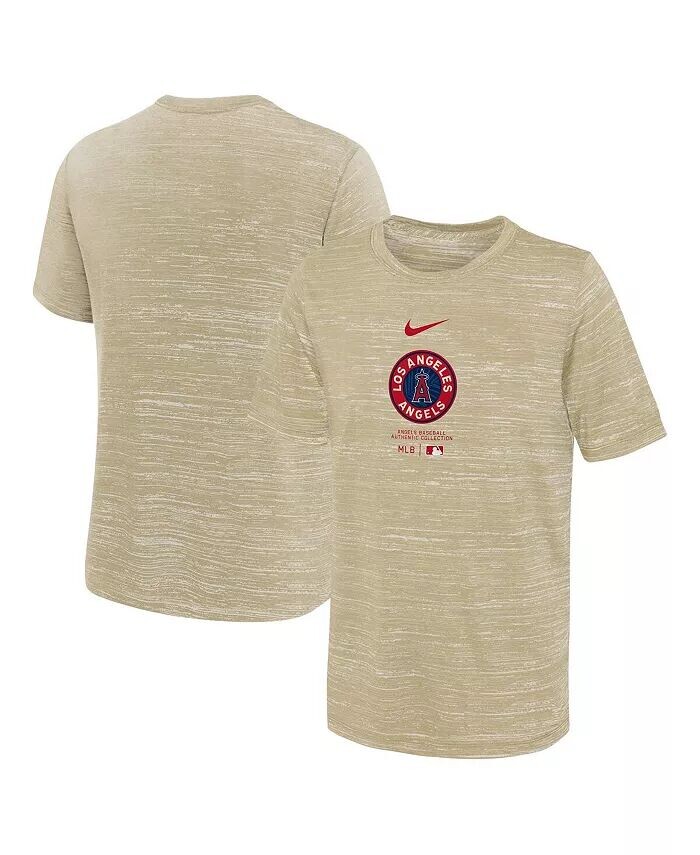 

Футболка с рисунком для выступлений Big Boys and Girls Tan Los Angeles Angels City Connect Practice Nike, бежевый