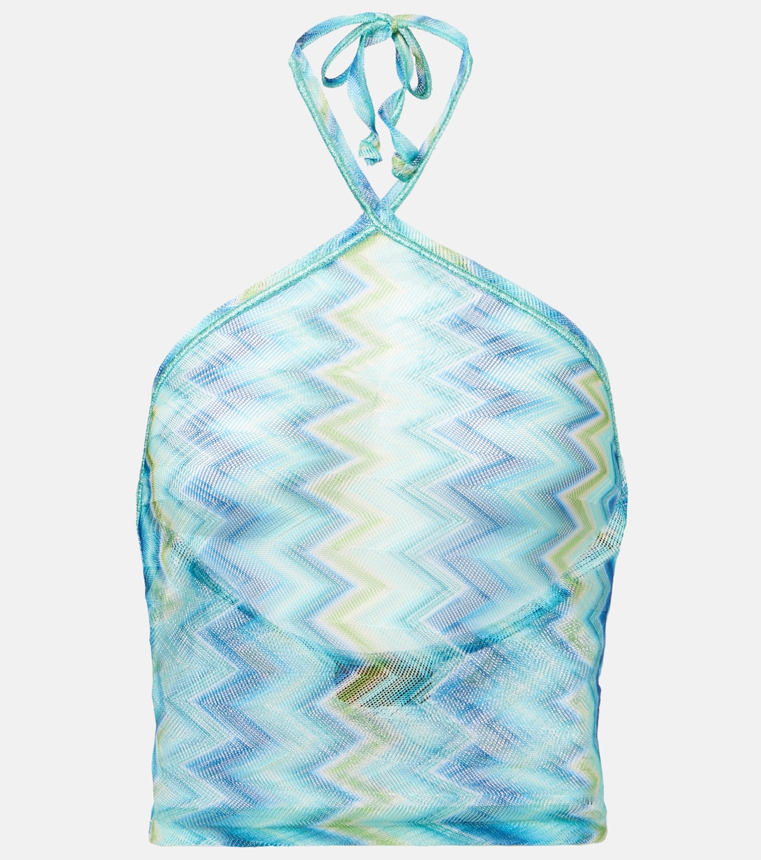 

Асимметричный топ-халтер с прозрачными вставками Missoni, Blue and green micro chevron