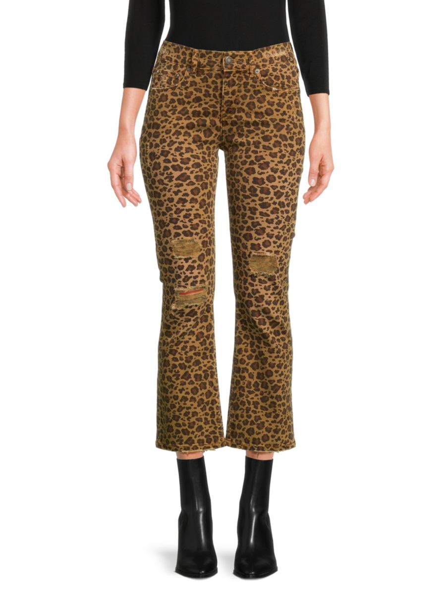 

Расклешенные джинсы с леопардовым принтом и потертостями The Kooples, цвет Leo