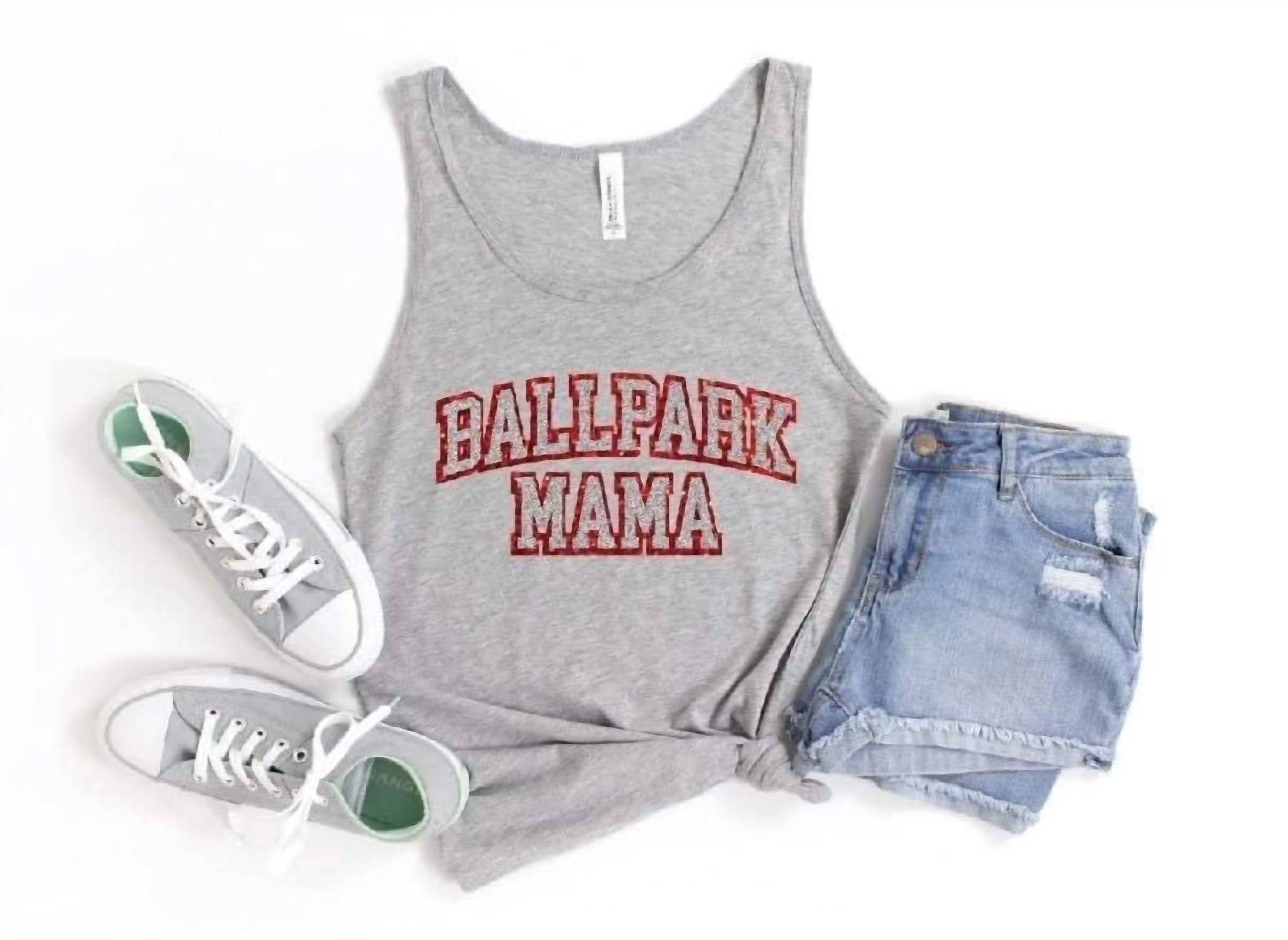 

Блестящая майка Ballpark Mama серого цвета She Shed