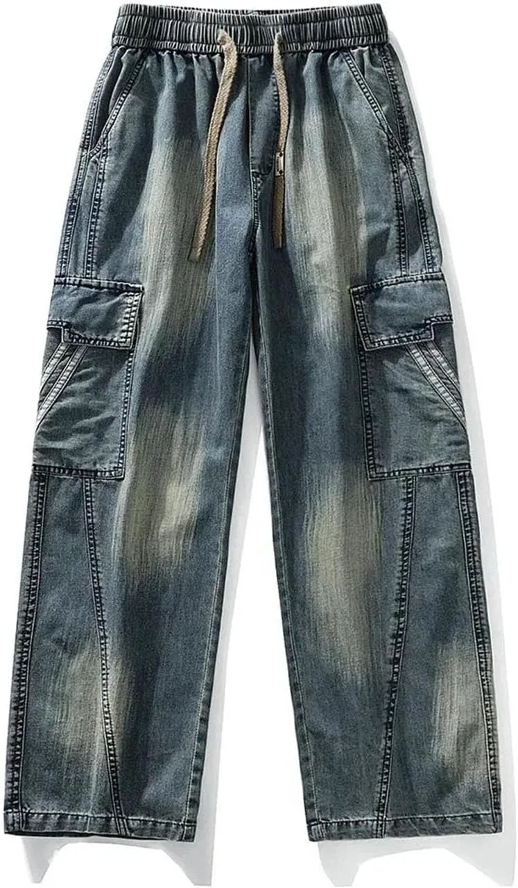 Джинсы свободные Men's Wide Leg Washing Jean Lightweight Cargo Denim Pants Loose Casual Thin Street Jeans, 65 — фото 3
