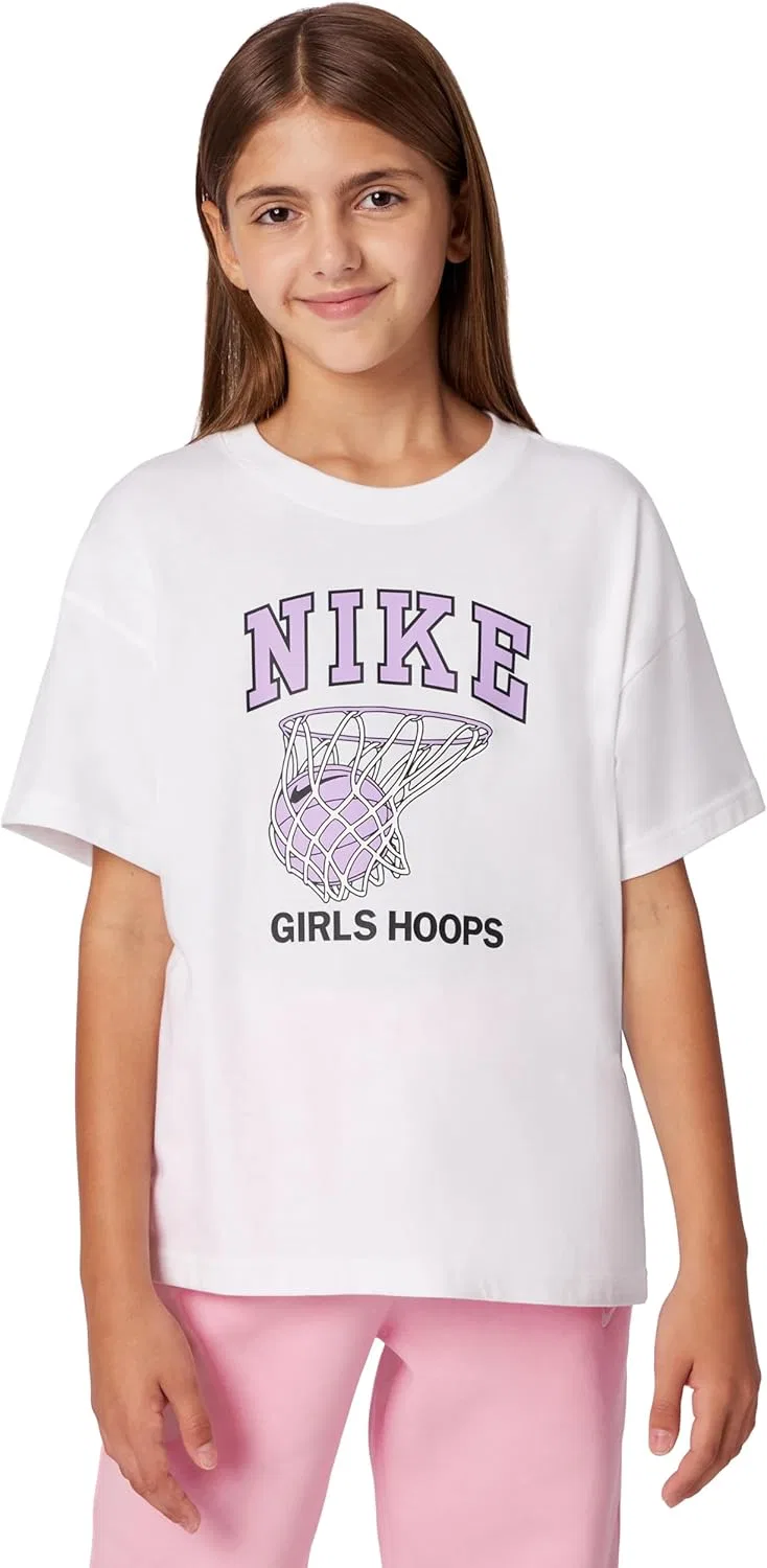 Футболка для девочек Nike Club Basketball Hoop, белый