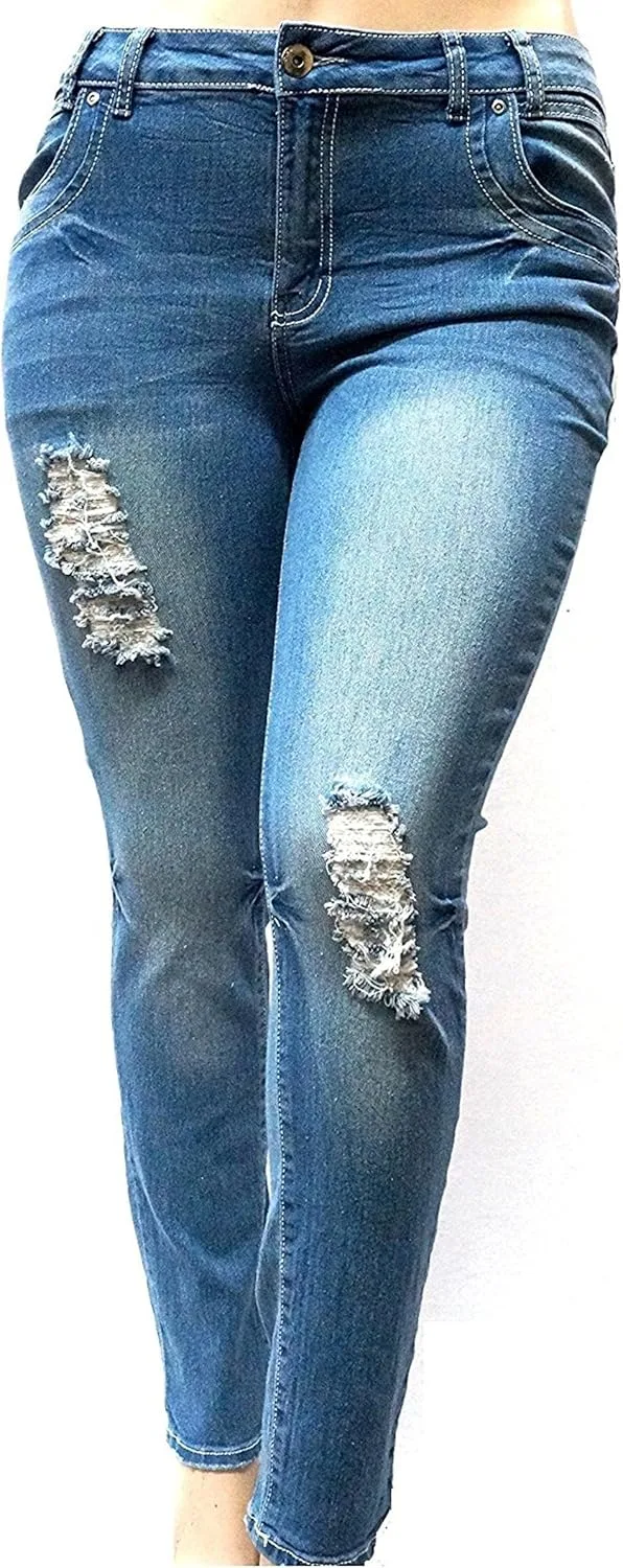

KY Womens Plus Size синие джинсы Stretch Skinny Ripped Distressed 1826 Jeans