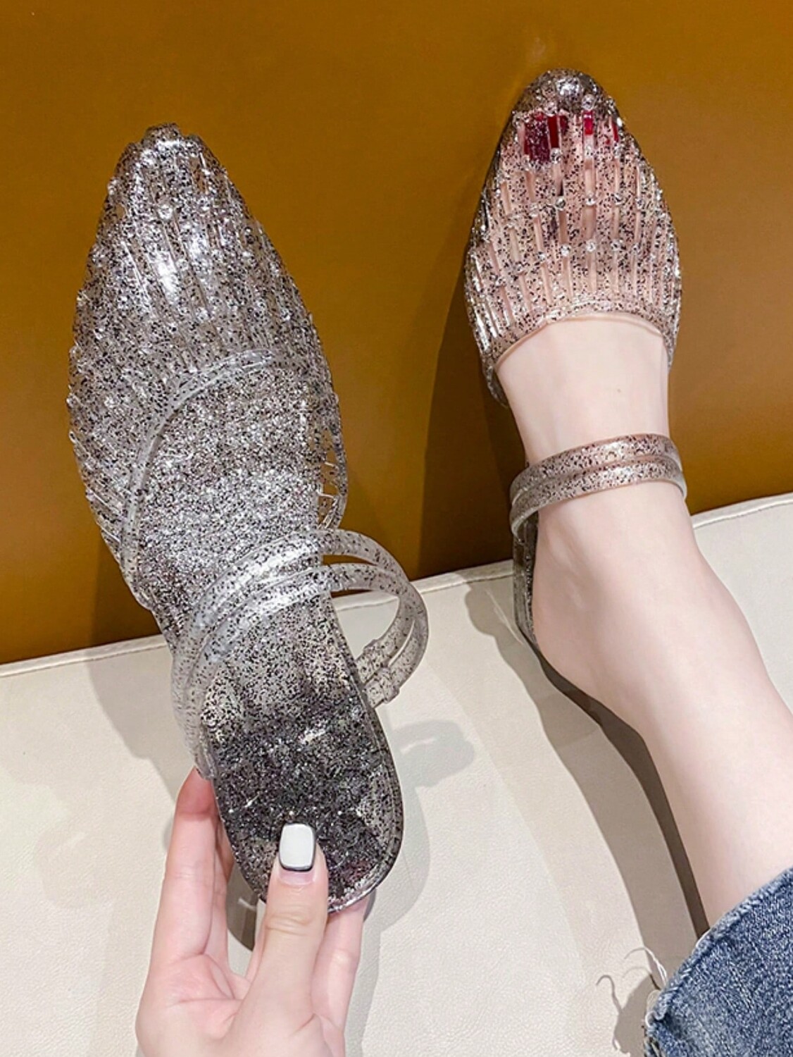 

Женские модные полутапочки с кристаллами, летние, можно носить двумя способами, градиентного цвета, мягкие, антибактериальные