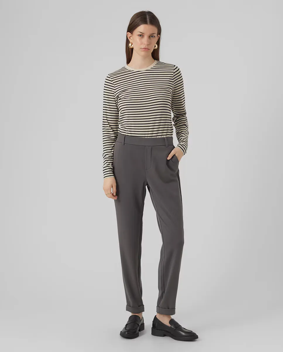 

Однотонные женские брюки с нормальной талией Vero Moda, темно-серый