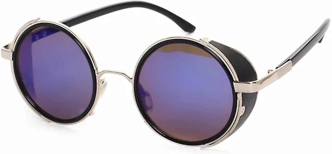 

Винтажные женские солнцезащитные очки в стиле стимпанк ретро с покрытием, мужские круглые солнцезащитные очки в стиле панк с защитой от УФ-излучения UV400 TVTBBVV, Silver Blue