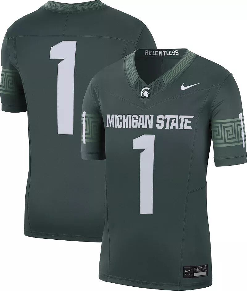 

Мужская футбольная майка Nike Michigan State Spartans #1 зеленая Dri-FIT Limited VF