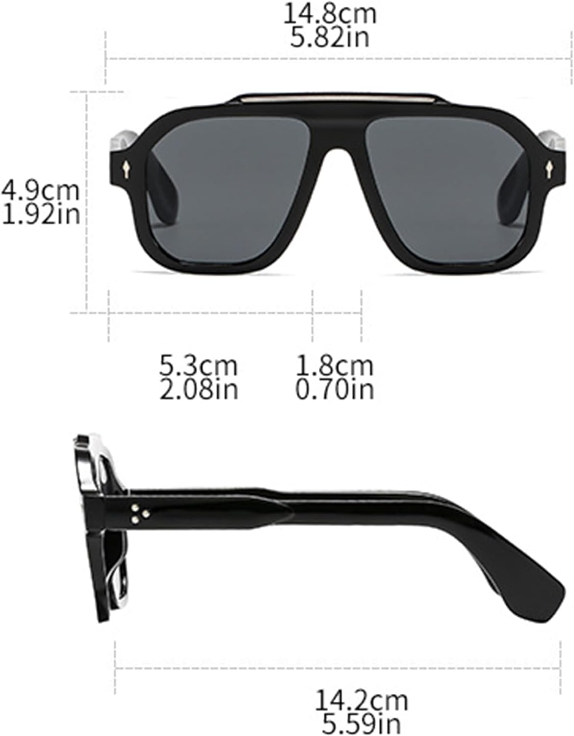 

bullabulling Ретро-солнцезащитные очки в стиле 70-х для женщин и мужчин. Модные квадратные солнцезащитные очки большого размера с плоской оправой и защитой от УФ-излучения UV400, Gray