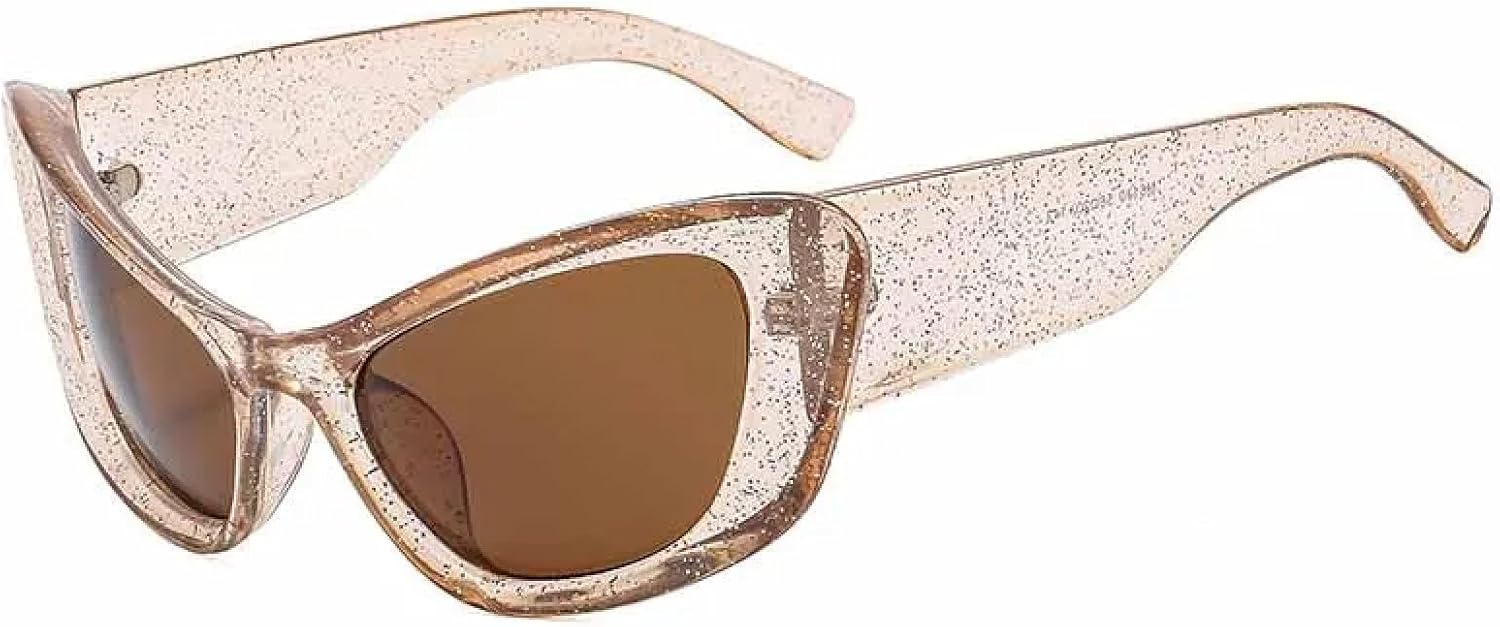 

Винтажные солнцезащитные очки в стиле «кошачий глаз» в панк-стиле для мужчин и женщин, модные, роскошные, с блестками, конфетных цветов, для путешествий, защита от УФ-излучения UV400 TKKTLLT, Tea Brown