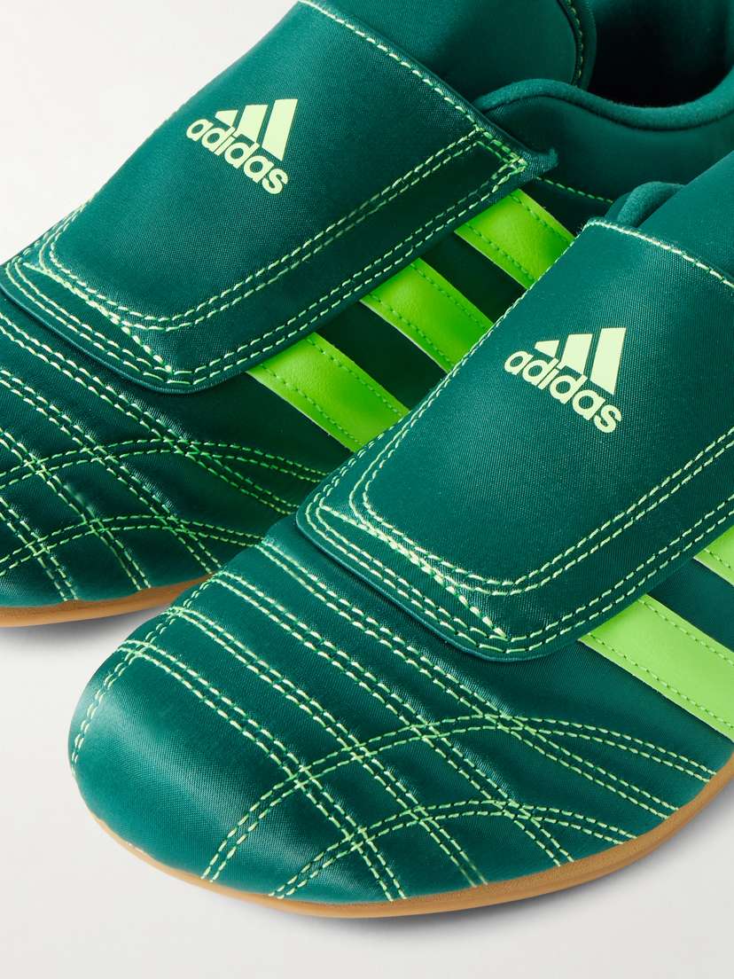 Атласные кроссовки для тхэквондо с кожаной отделкой в полоску Adidas Originals, зеленый — фото 4