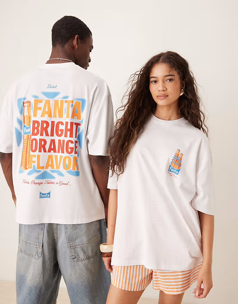 

Футболка оверсайз с принтами Fanta белого цвета Asos Design, Белый, Футболка оверсайз с принтами Fanta белого цвета Asos Design