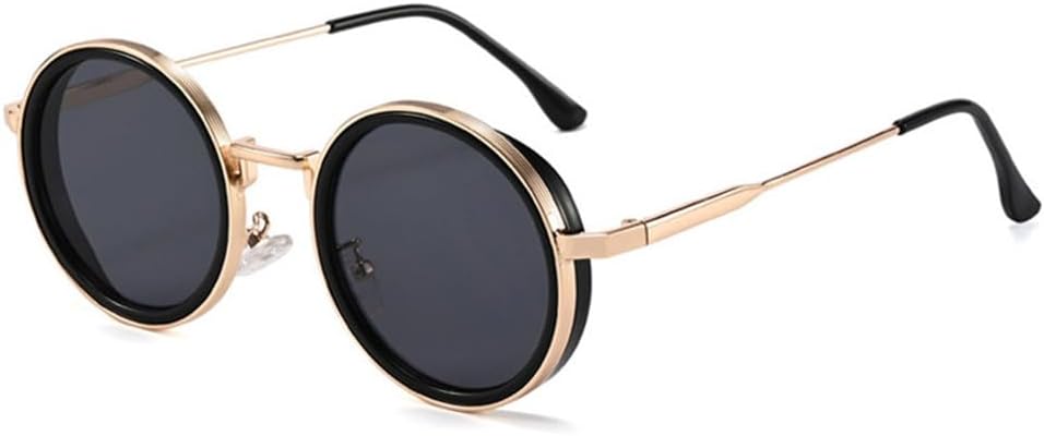 

Солнцезащитные очки UV400 - Металлические панк-очки с круглым оправой и градиентным покрытием, подходят для женщин и мужчин, для бега и занятий спортом на открытом воздухе UYPTK, Blackgold-black