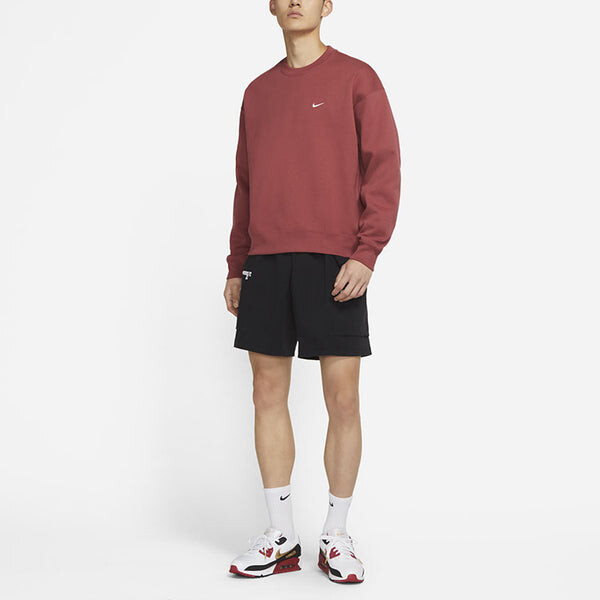Толстовка Men's Nike Lab Fleece Crew Solid Color Plush Stay Warm Sports Round Neck Pullover Red, мультиколор — фото 3
