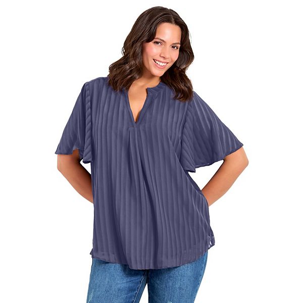 

Блузка с разрезом на шее и рукавами-крылышками для женщин plus size Avenue, Deep Dusk