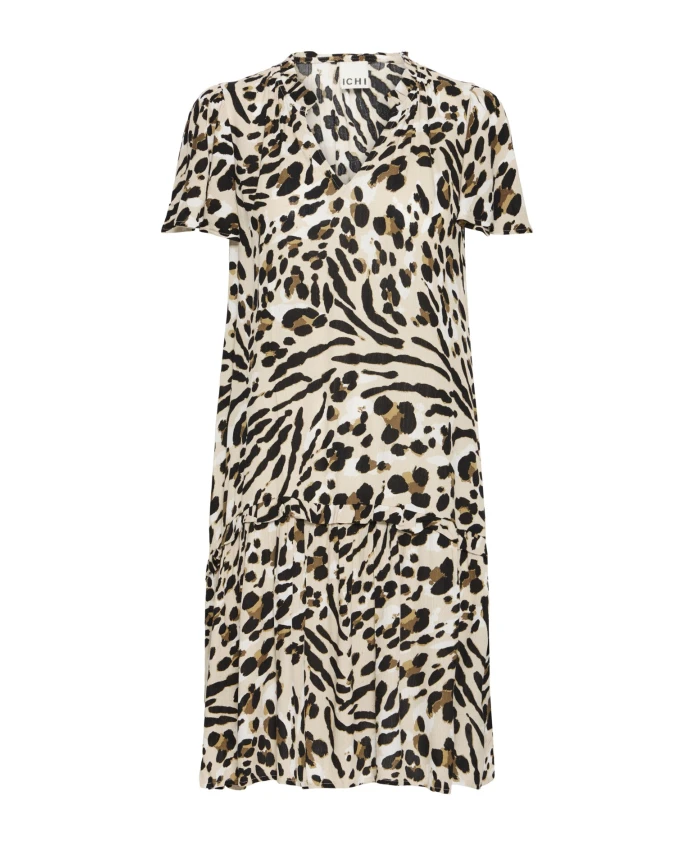 

Платье с анималистическим принтом и воланами по низу. Ichi, мультиколор
