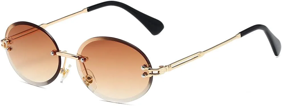 

Солнцезащитные очки в стиле ретро, ​​золотистые, овальной формы, поляризованные, с защитой от УФ-излучения UV400, без оправы, в винтажном стиле Plinvo, Tea Brown