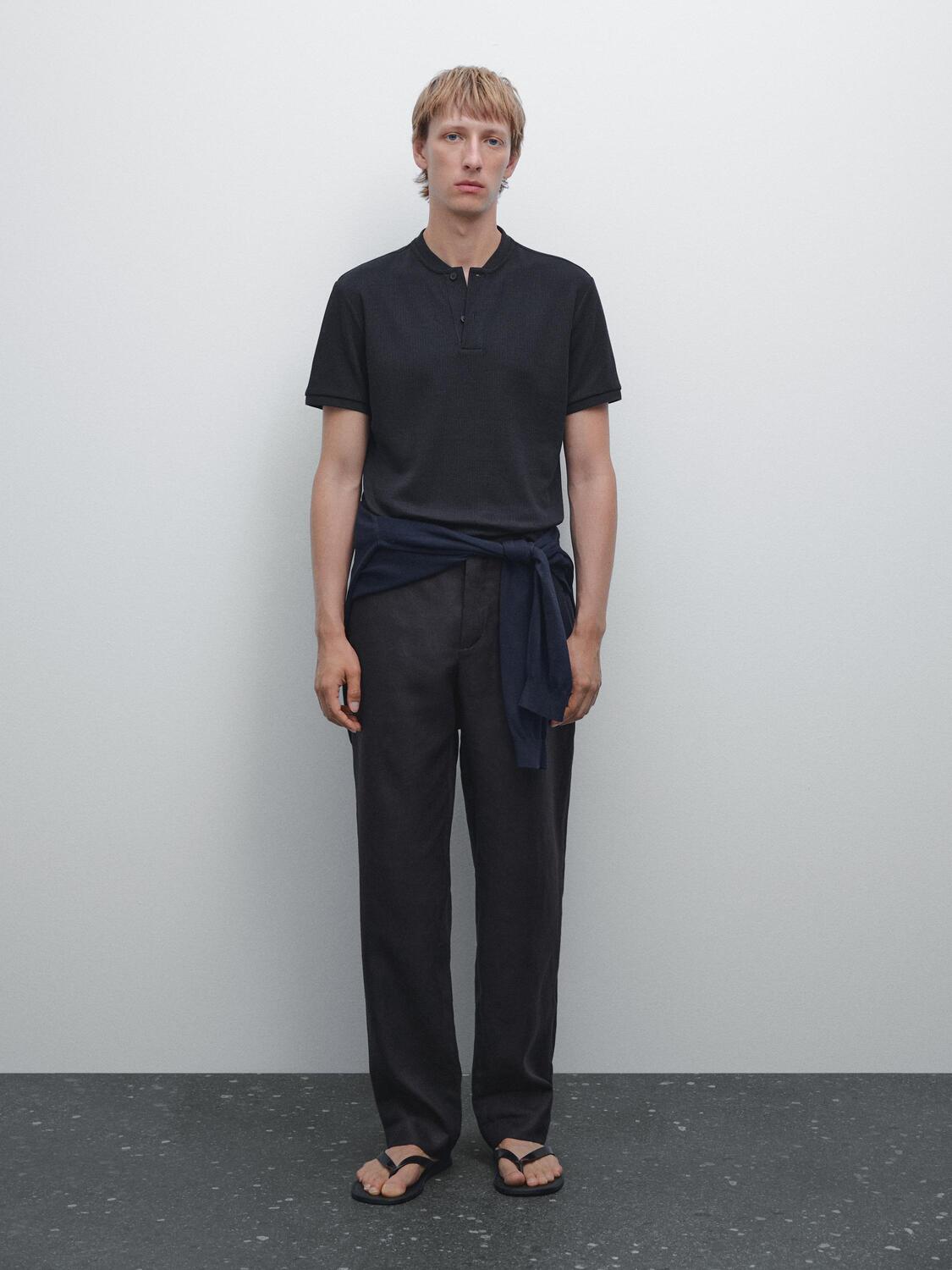 

Рубашка-Поло в рубчик с воротником-стойкой Massimo Dutti, темно-синий