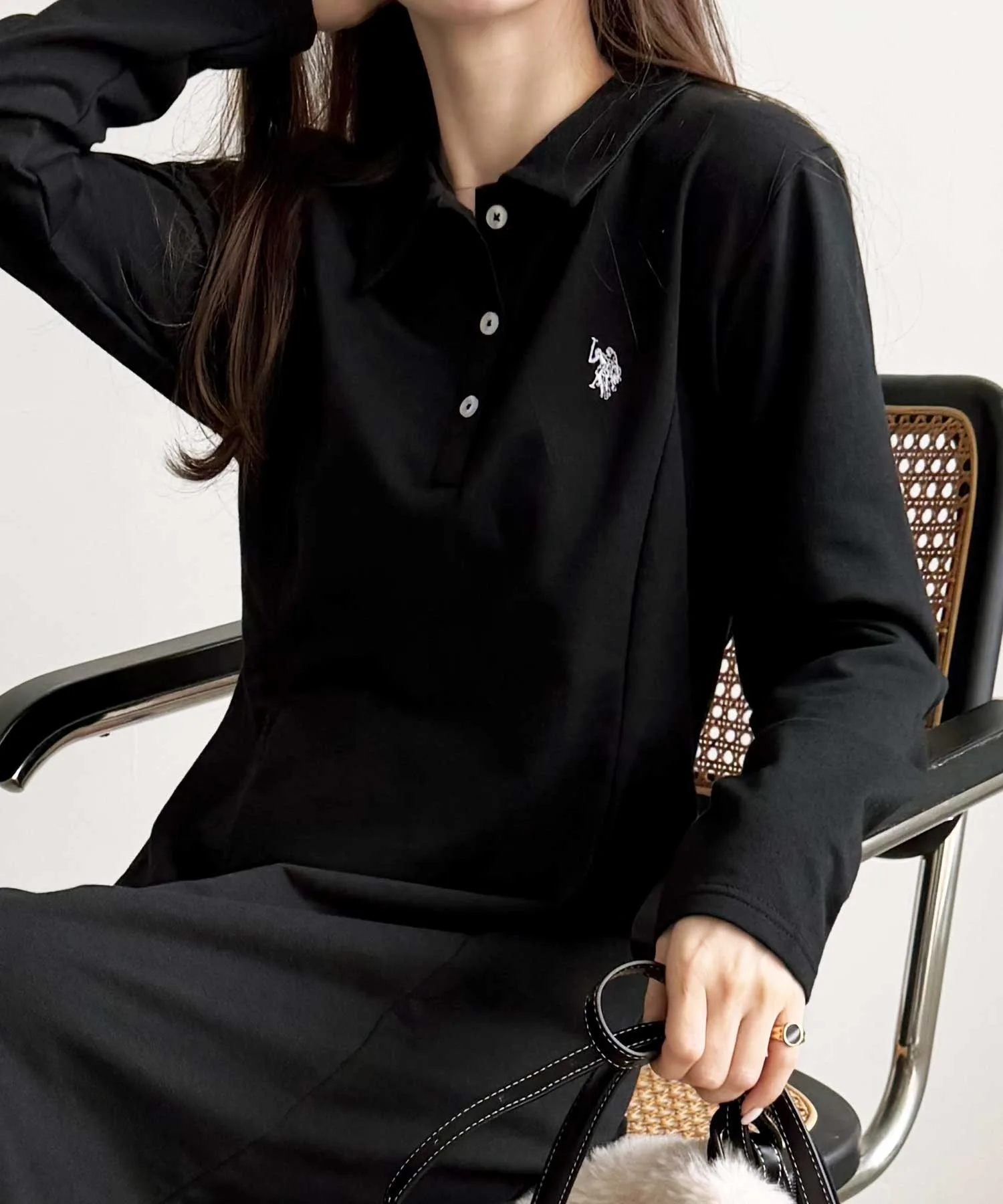 Женское платье-поло U.S. POLO ASSN. длинный рукав макси чёрное — фото 2