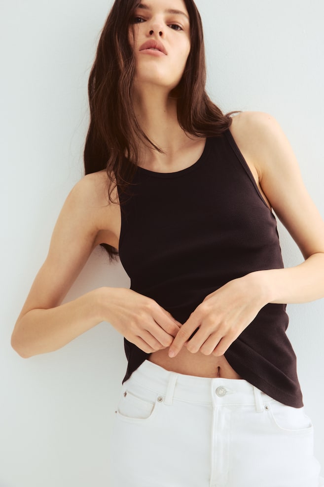 

Майка из ребристого смесового шелка H&M, коричневый