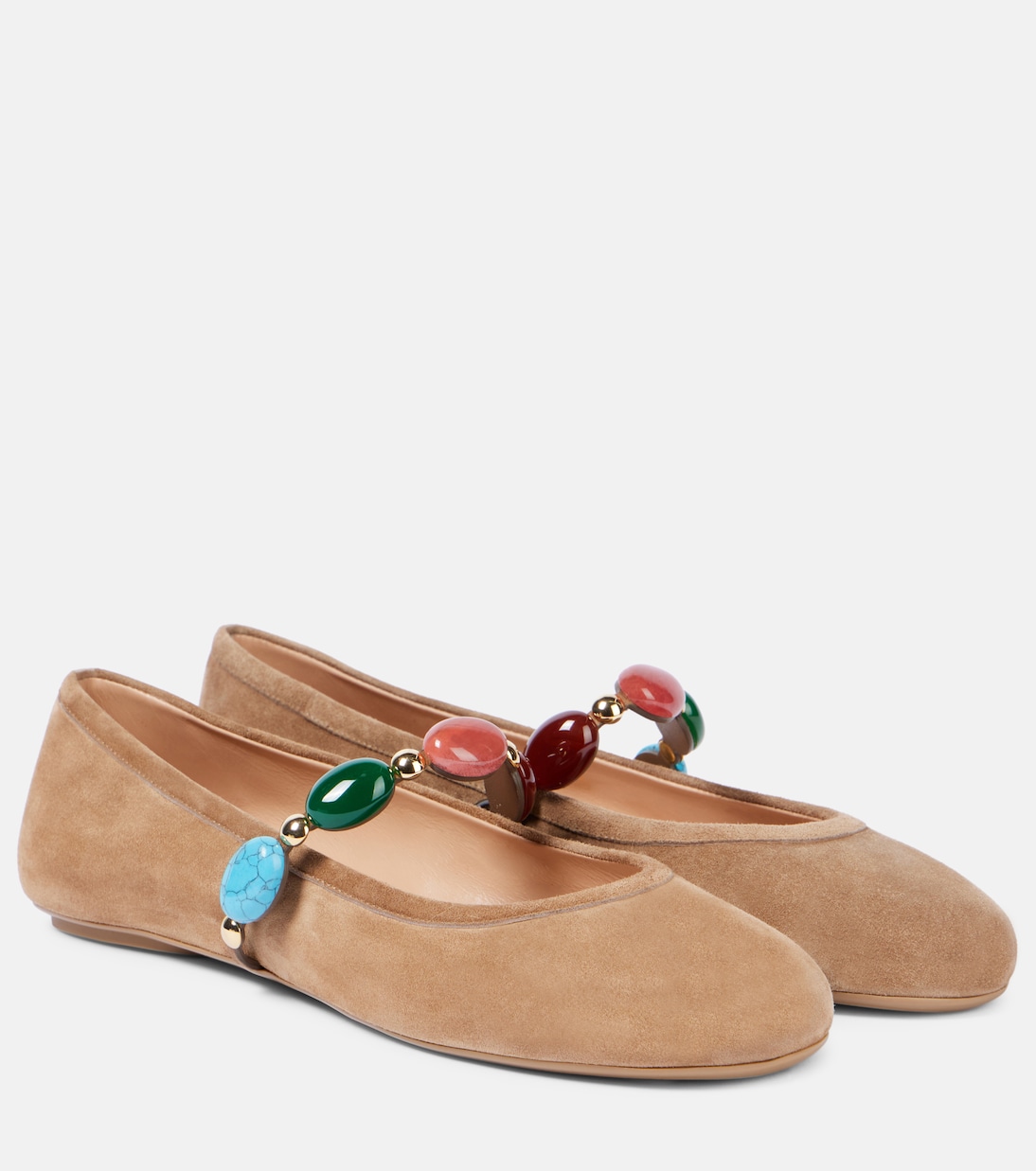 Шанти балетки из замши с декором Gianvito Rossi, кэмел