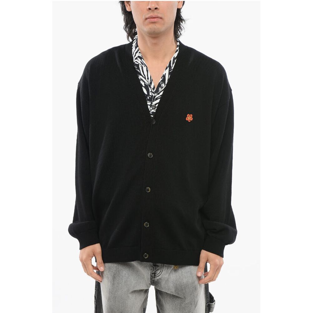 

Шерстяной кардиган с V-образным вырезом и принтом BOKE FLOWER Kenzo, Black