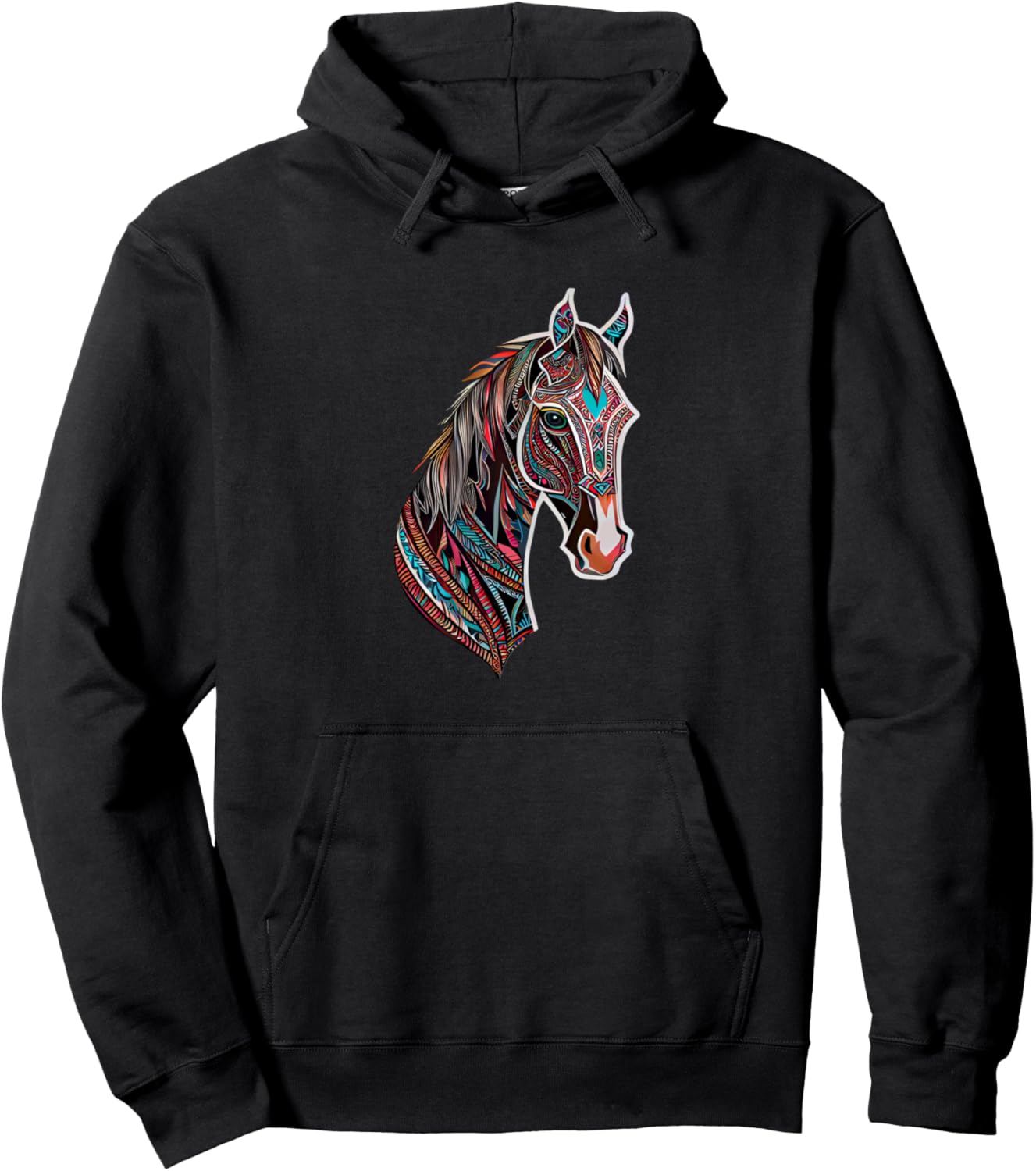 

Яркий, замысловатый узор в виде головы лошади. Толстовка Intricate Horse Lovers Vibrant Patterns, черный