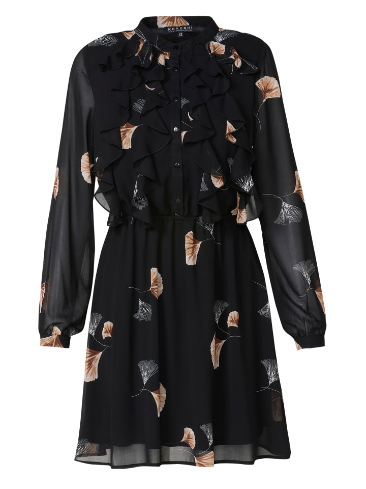 

KOROSHI Короткое мини-платье с принтом и длинными рукавами, ЧЕРНОГО цвета